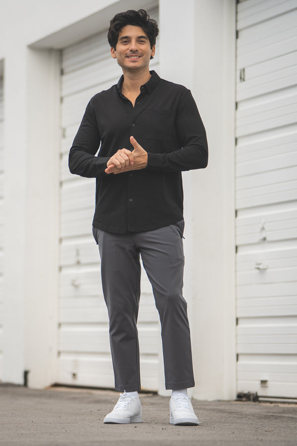 Performance Pique Button Down Shirt Black