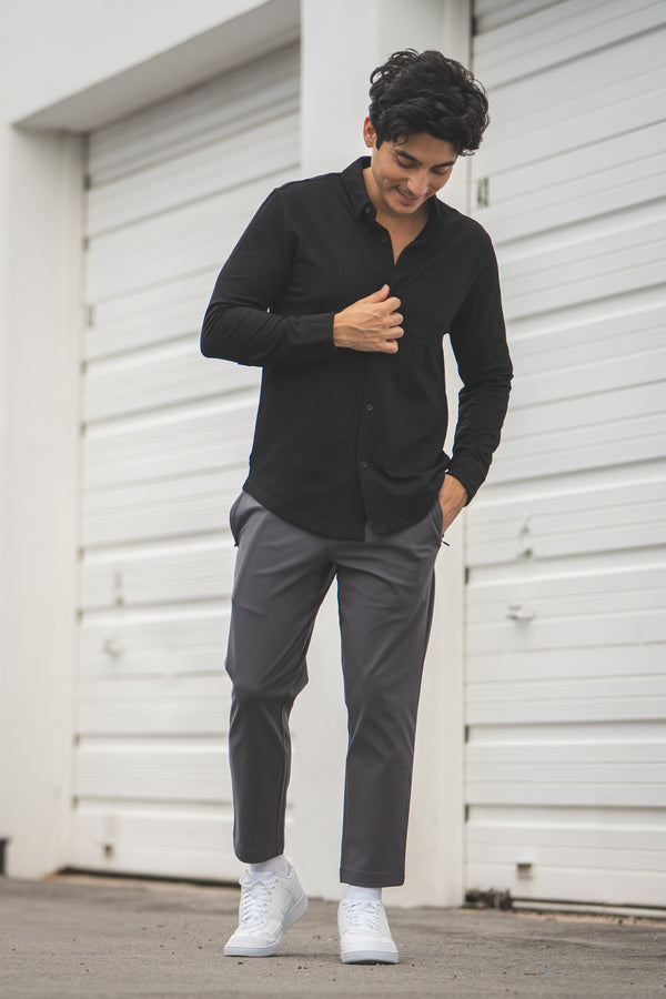 Performance Pique Button Down Shirt | Black