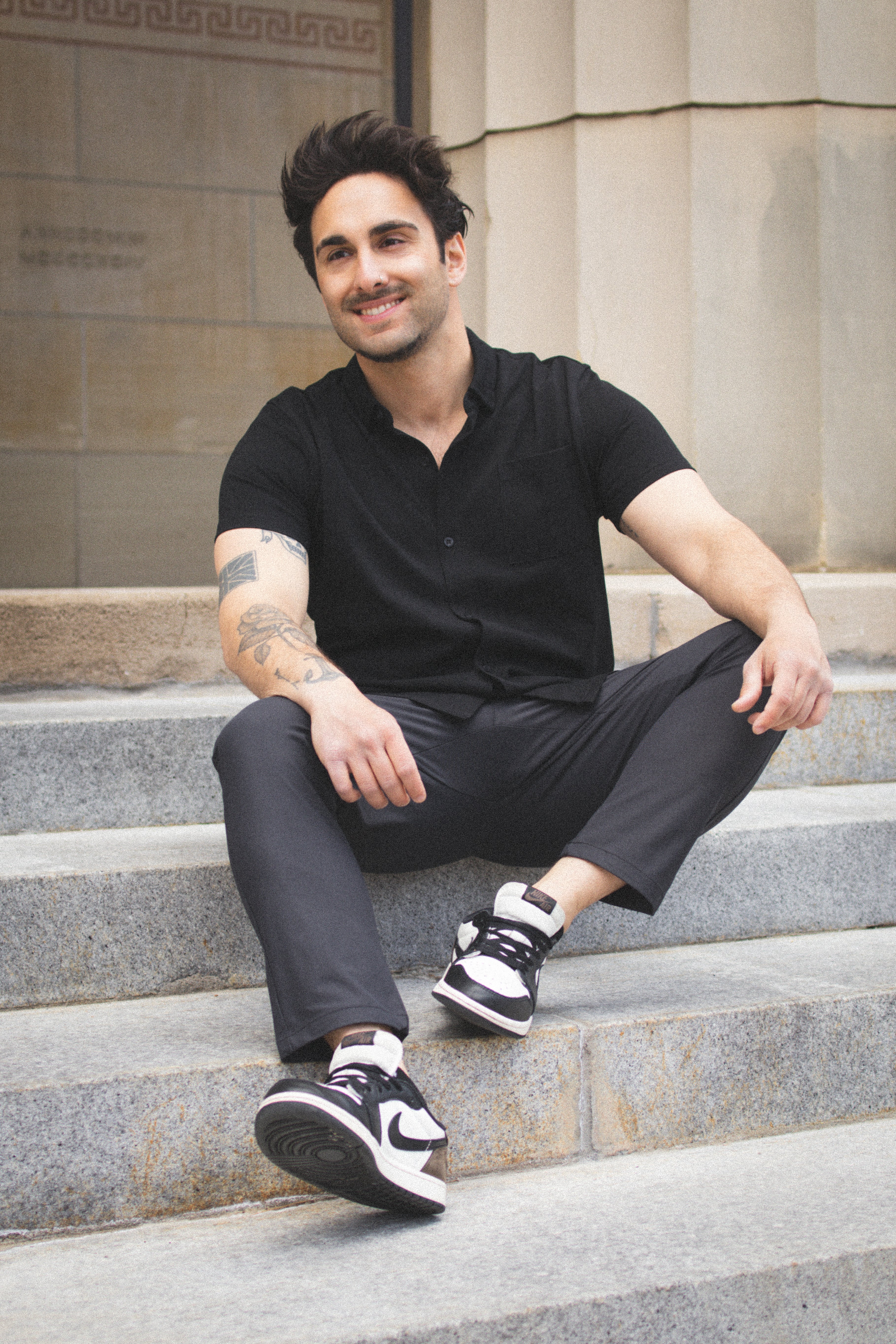black short sleeve button up dress shirt mens Quattro Flex Short Sleeve Button Down Black S / Black