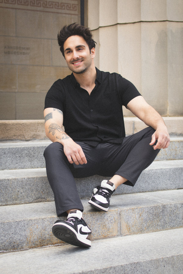 Performance Pique Short Sleeve Button Down Shirt Black