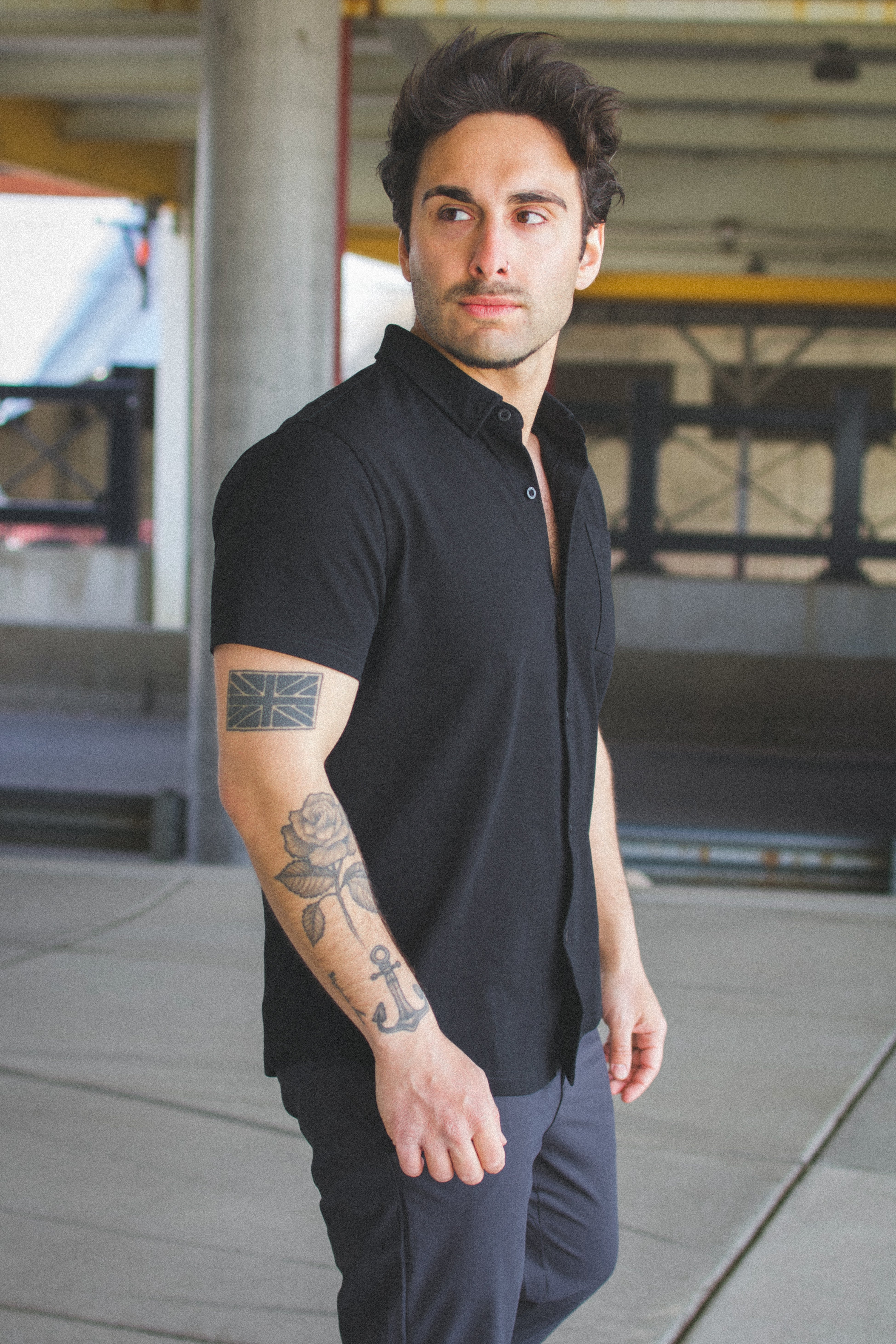 mens black short sleeve button down dress shirt Phenom Classic Black Short Sleeve Dress Shirt Stylish and Versatile Fit