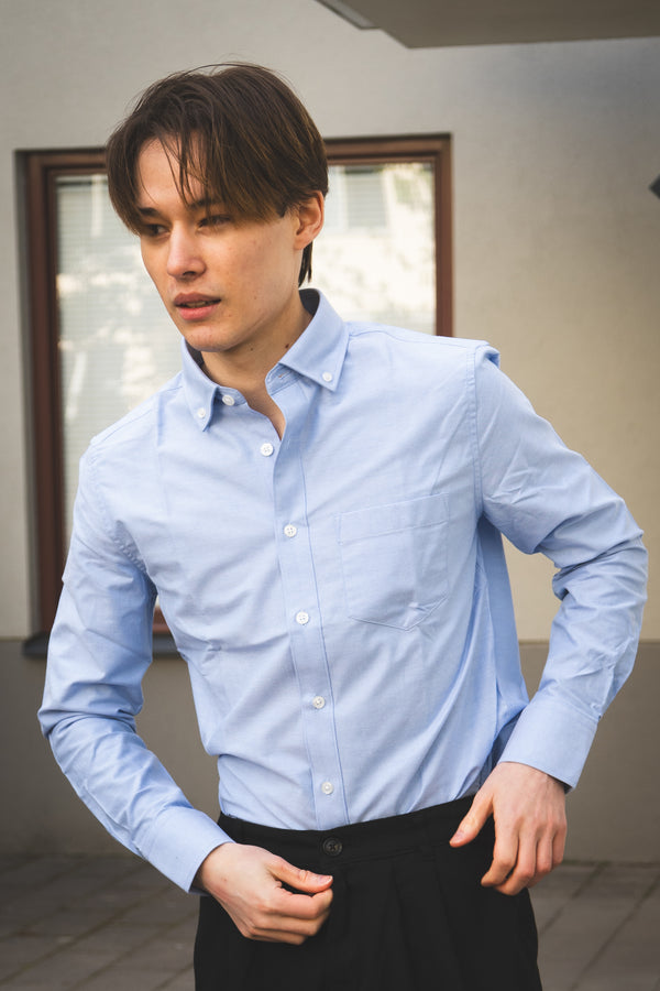 Stretch Oxford Button Down Shirt Light Blue