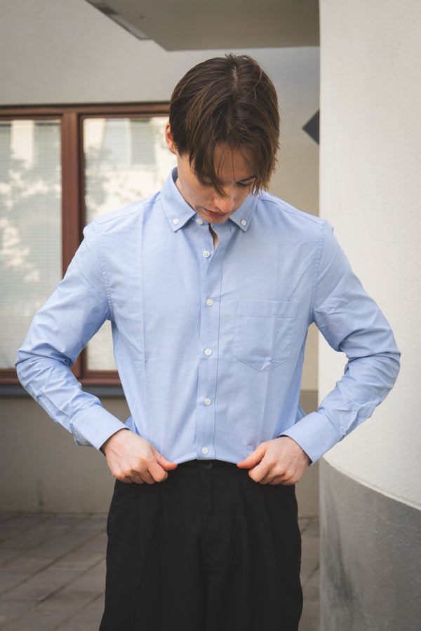 Stretch Oxford Button Down Shirt Light Blue