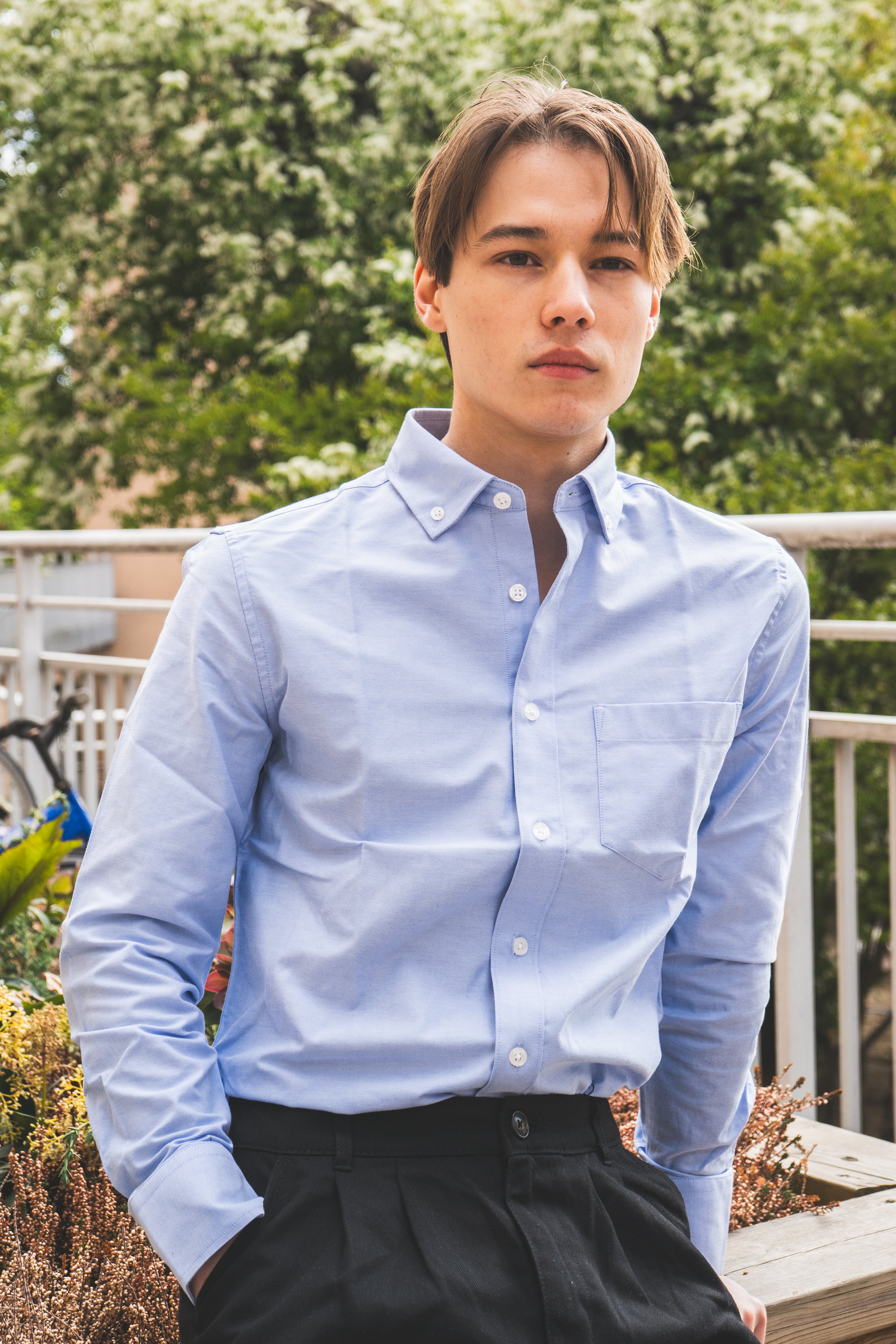 Stretch Oxford Button Down Shirt Light Blue