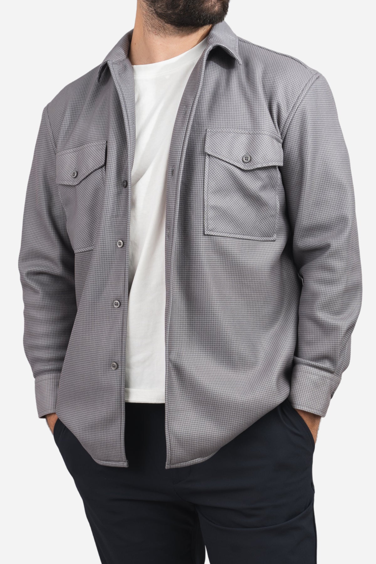 Cozy Overshirt Gray Houndstooth