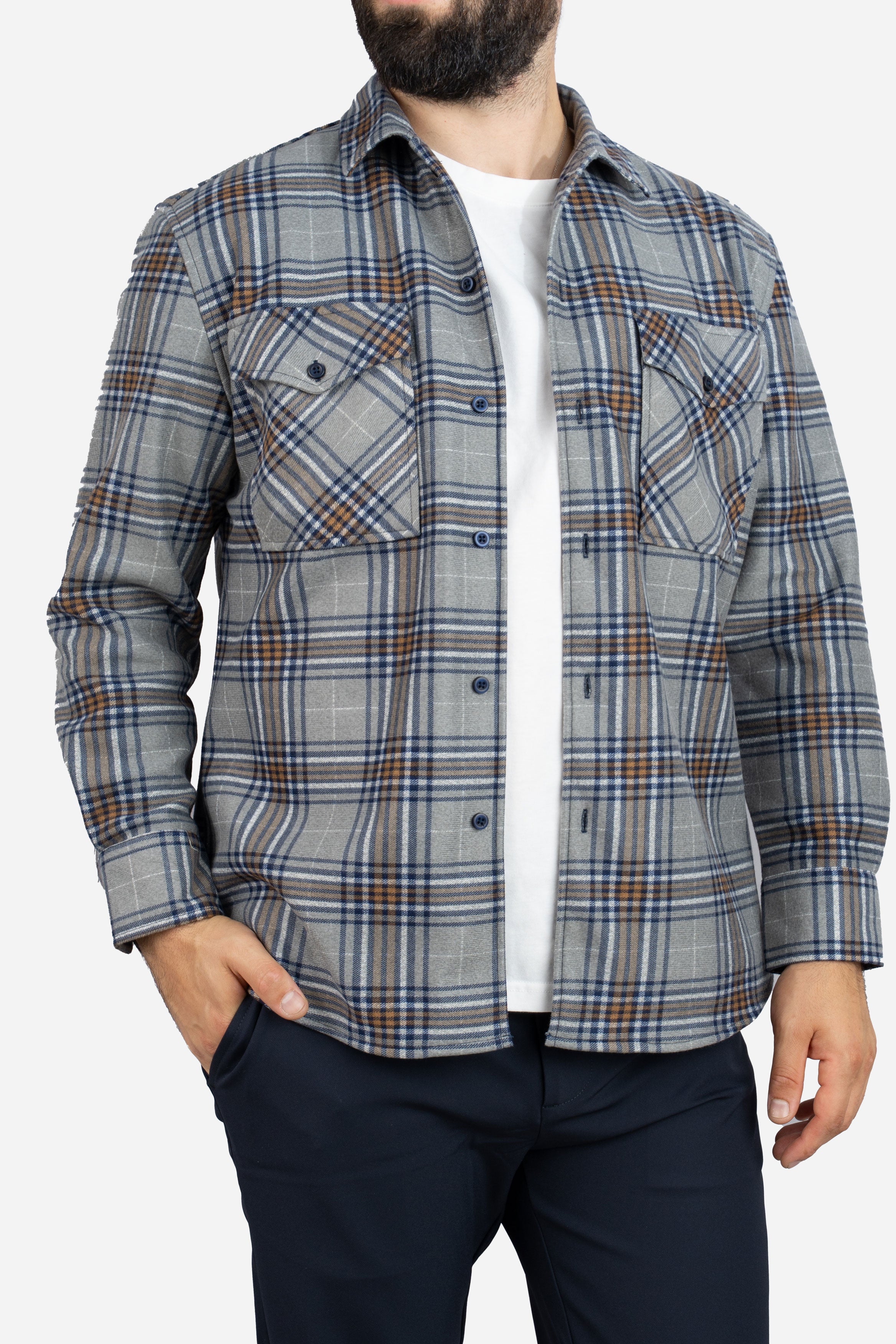 Cozy Overshirt Gray Plaid