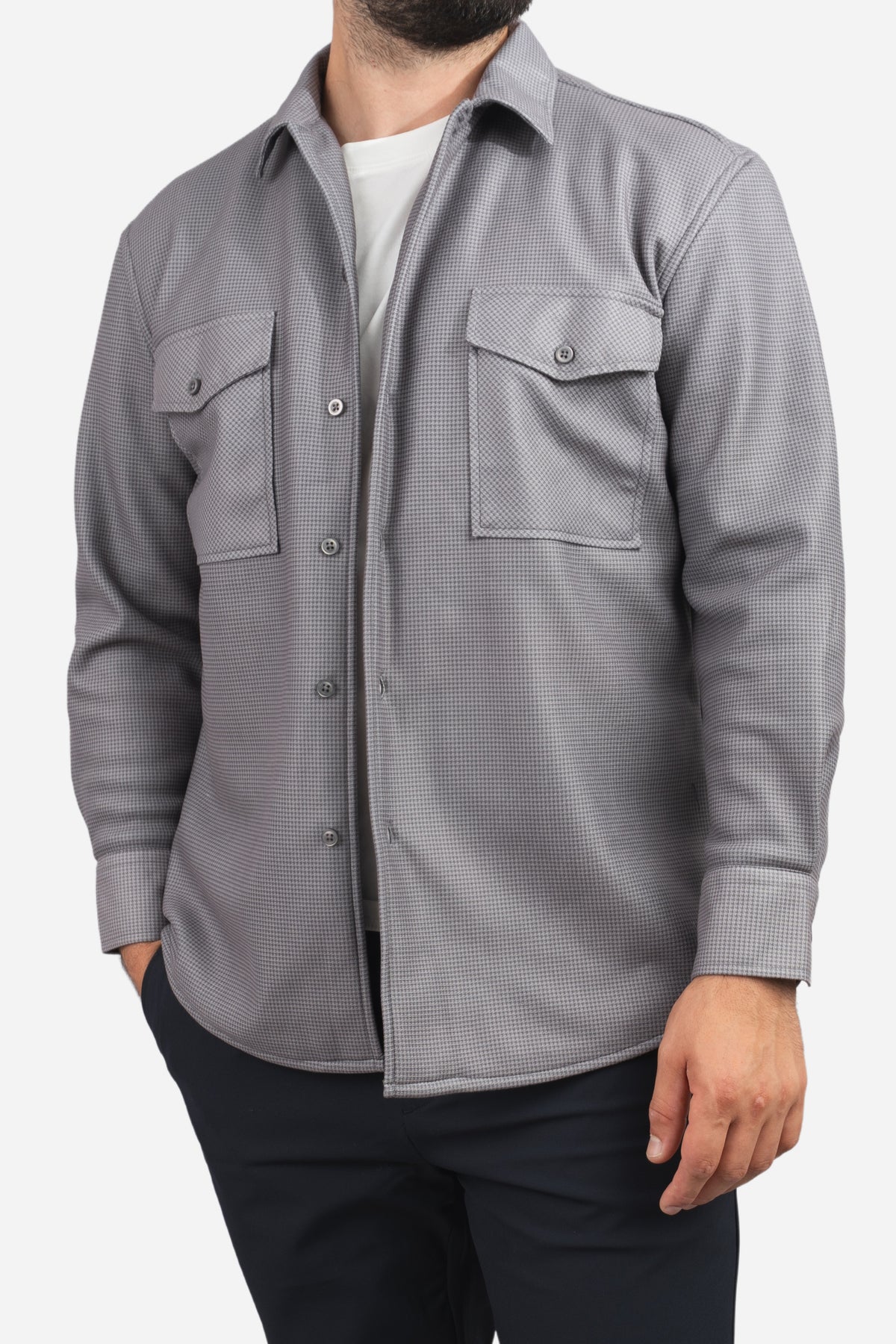 Cozy Overshirt Gray Houndstooth