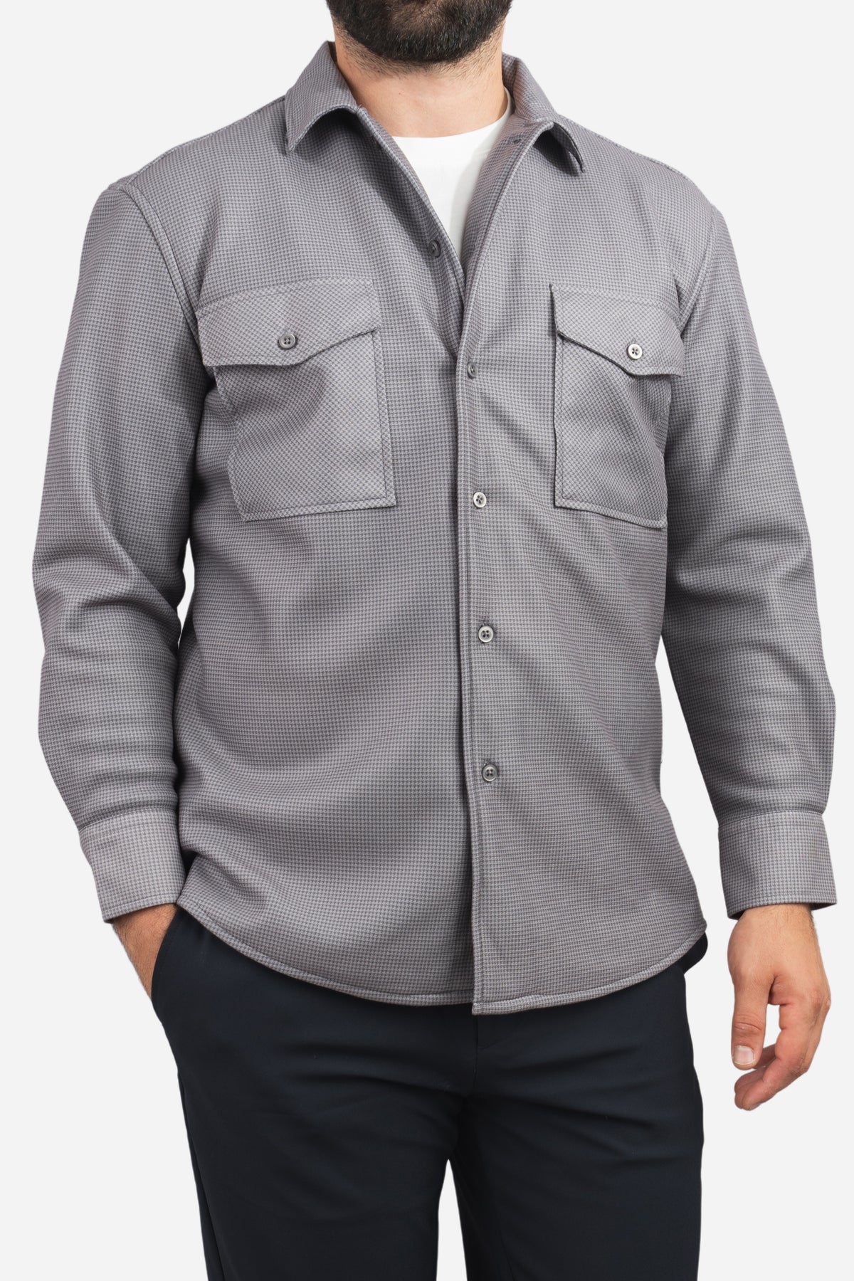 Cozy Overshirt Gray Houndstooth