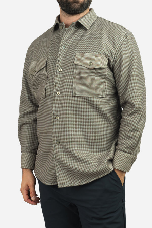 Cozy Overshirt Olive Houndstooth