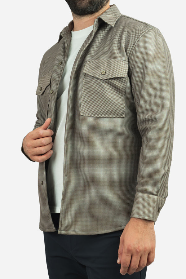 Cozy Overshirt Olive Houndstooth