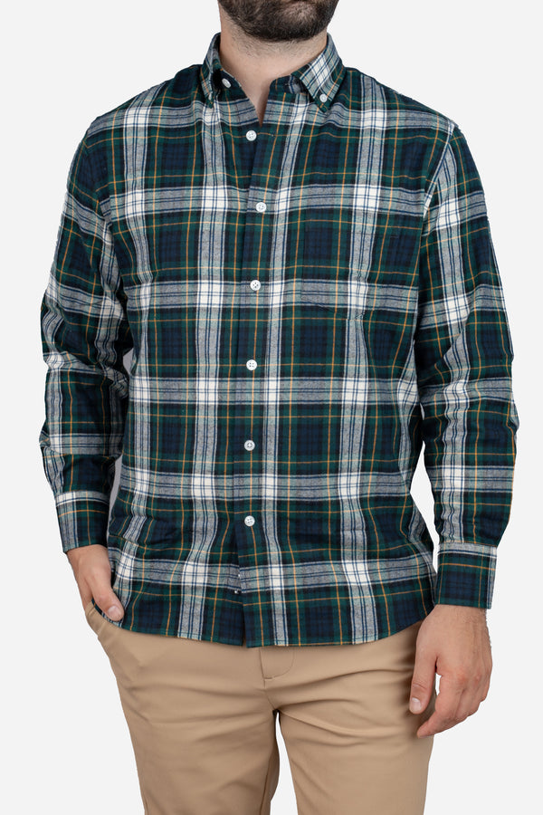 Flannel Button Down Shirt Green Tartan