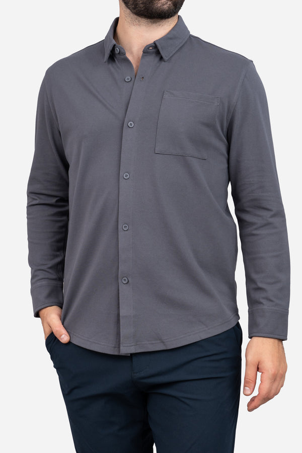 Performance Pique Button Down Shirt Charcoal