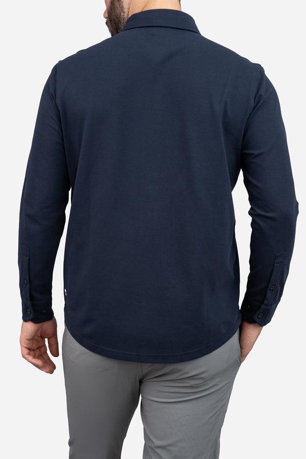 Performance Pique Button Down Shirt Navy