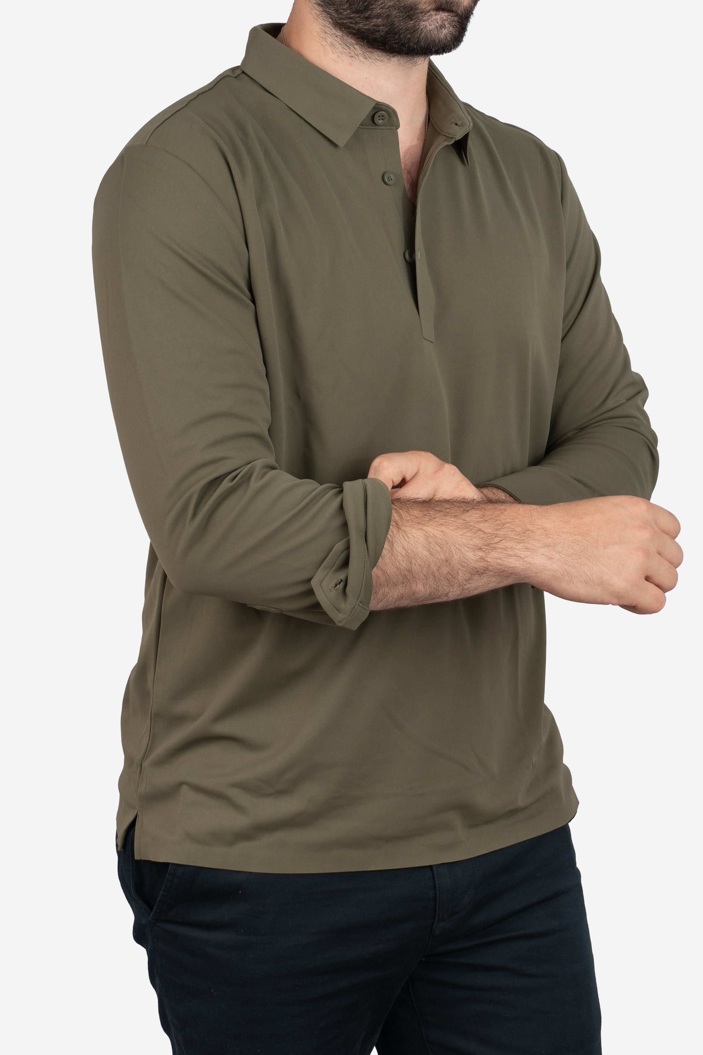 Long Sleeve Tech Polo Olive