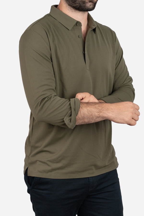 Long Sleeve Tech Polo Olive