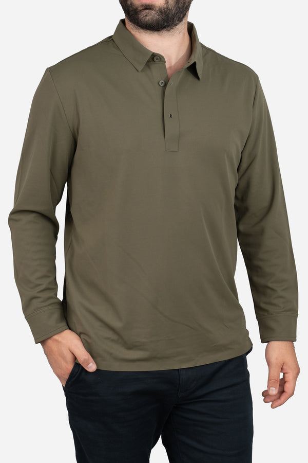 Long Sleeve Tech Polo Olive