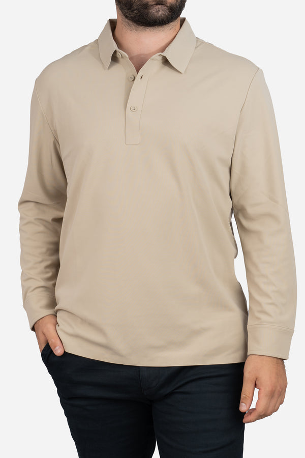 Long Sleeve Tech Polo Tan