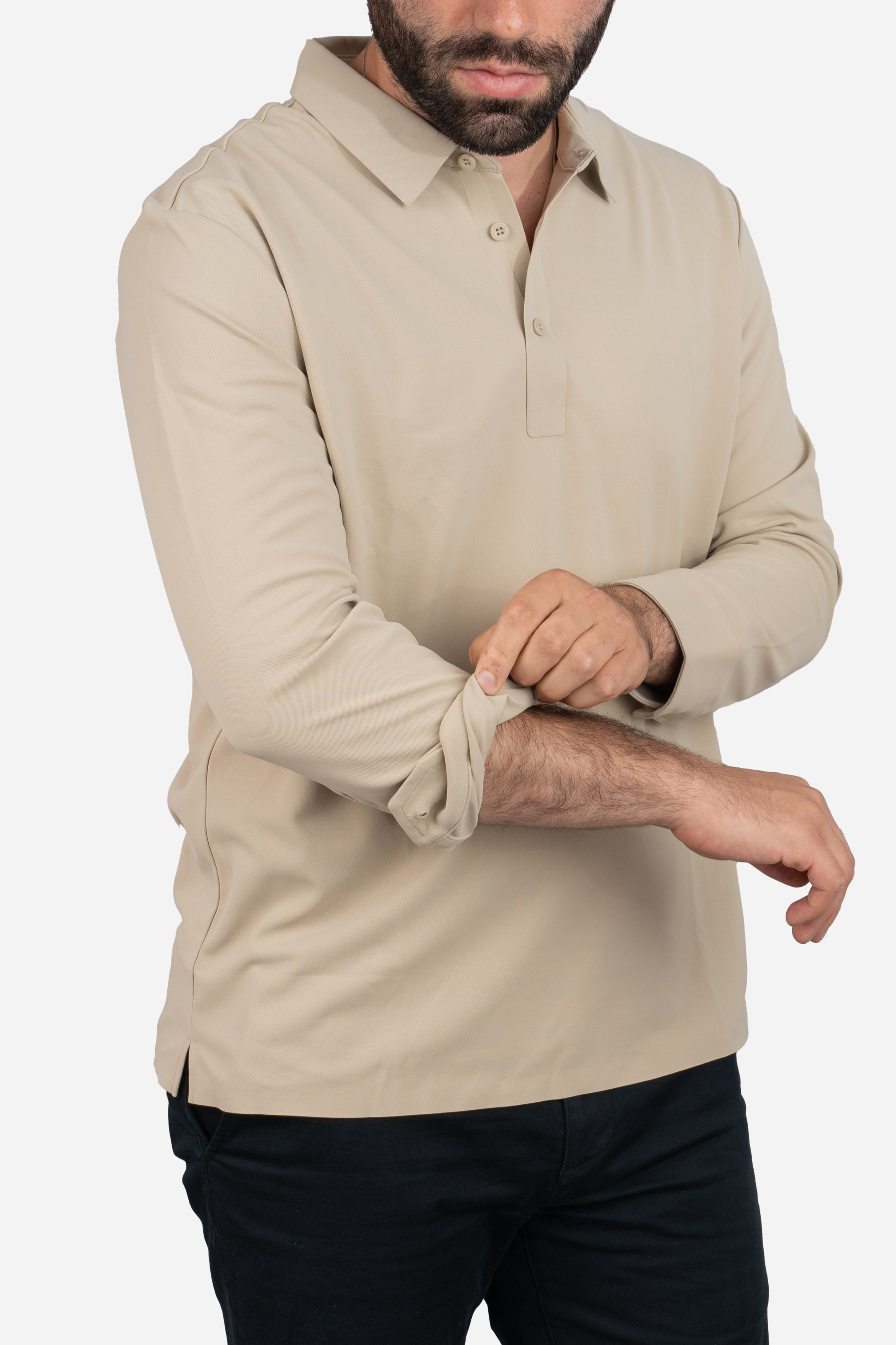 Long Sleeve Tech Polo Tan
