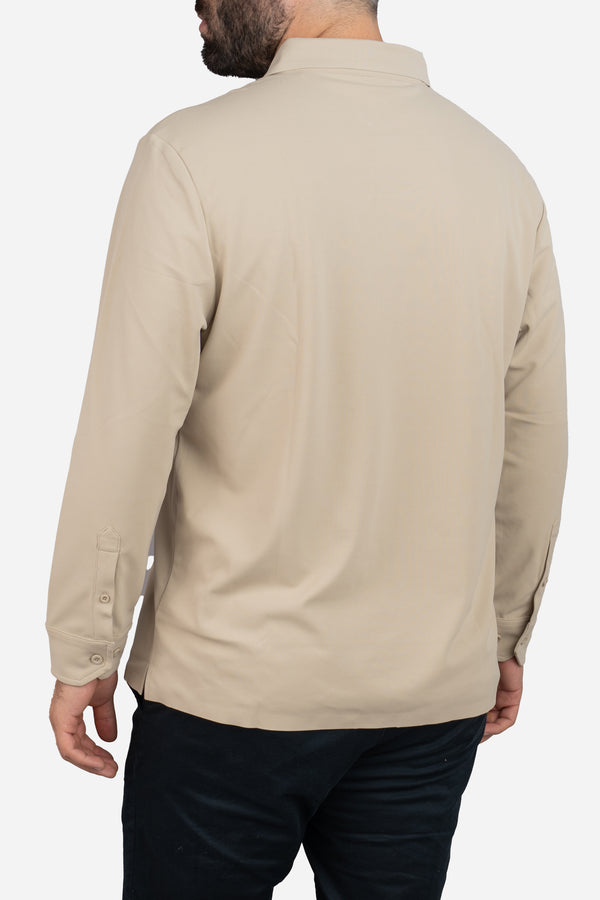 Long Sleeve Tech Polo Tan