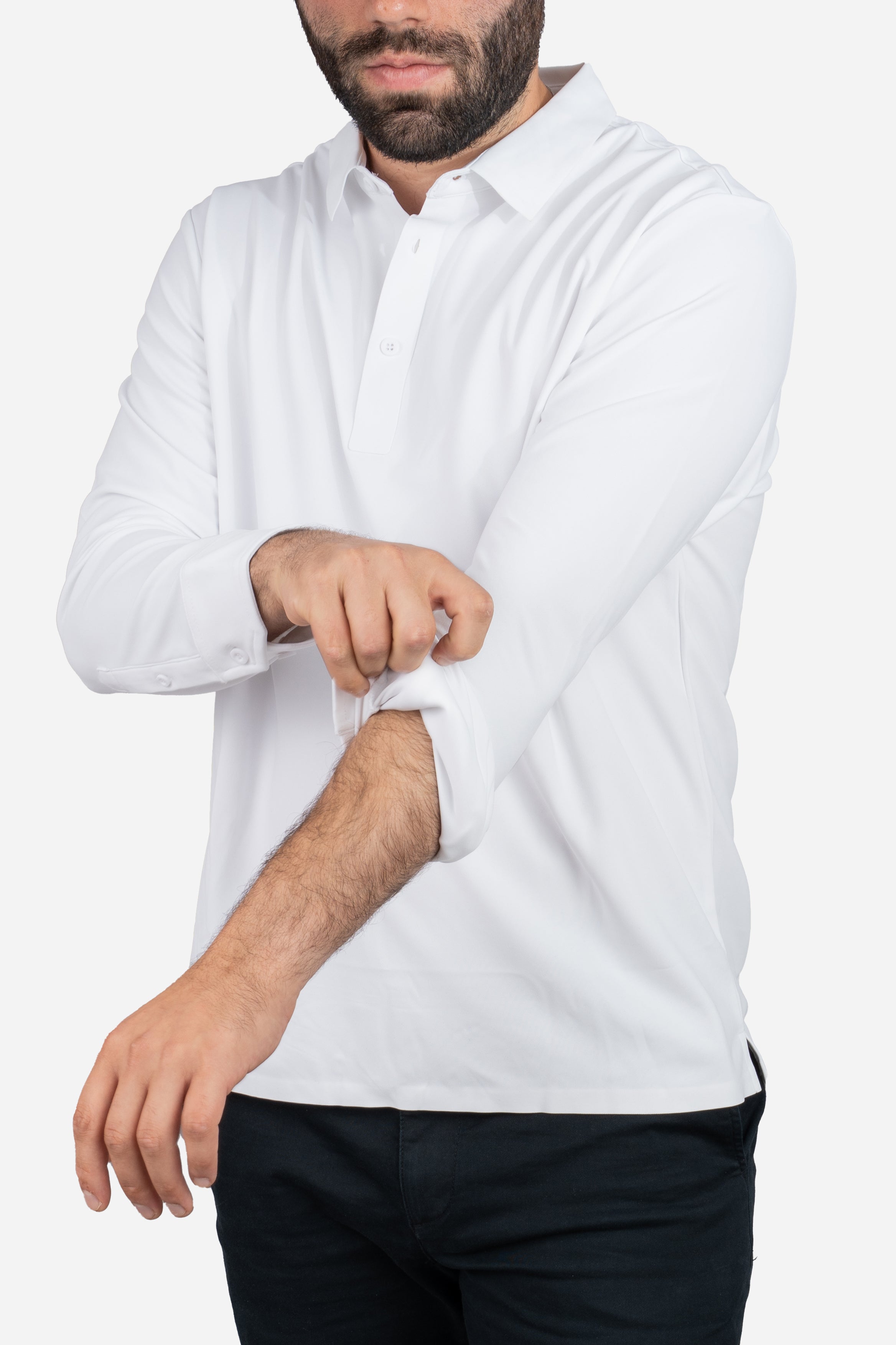 Long Sleeve Tech Polo White