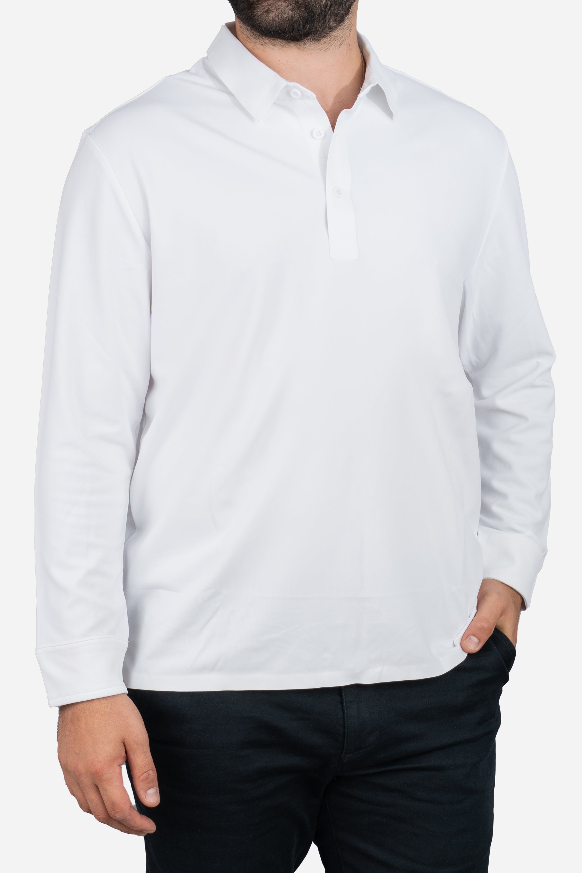 Long Sleeve Tech Polo White
