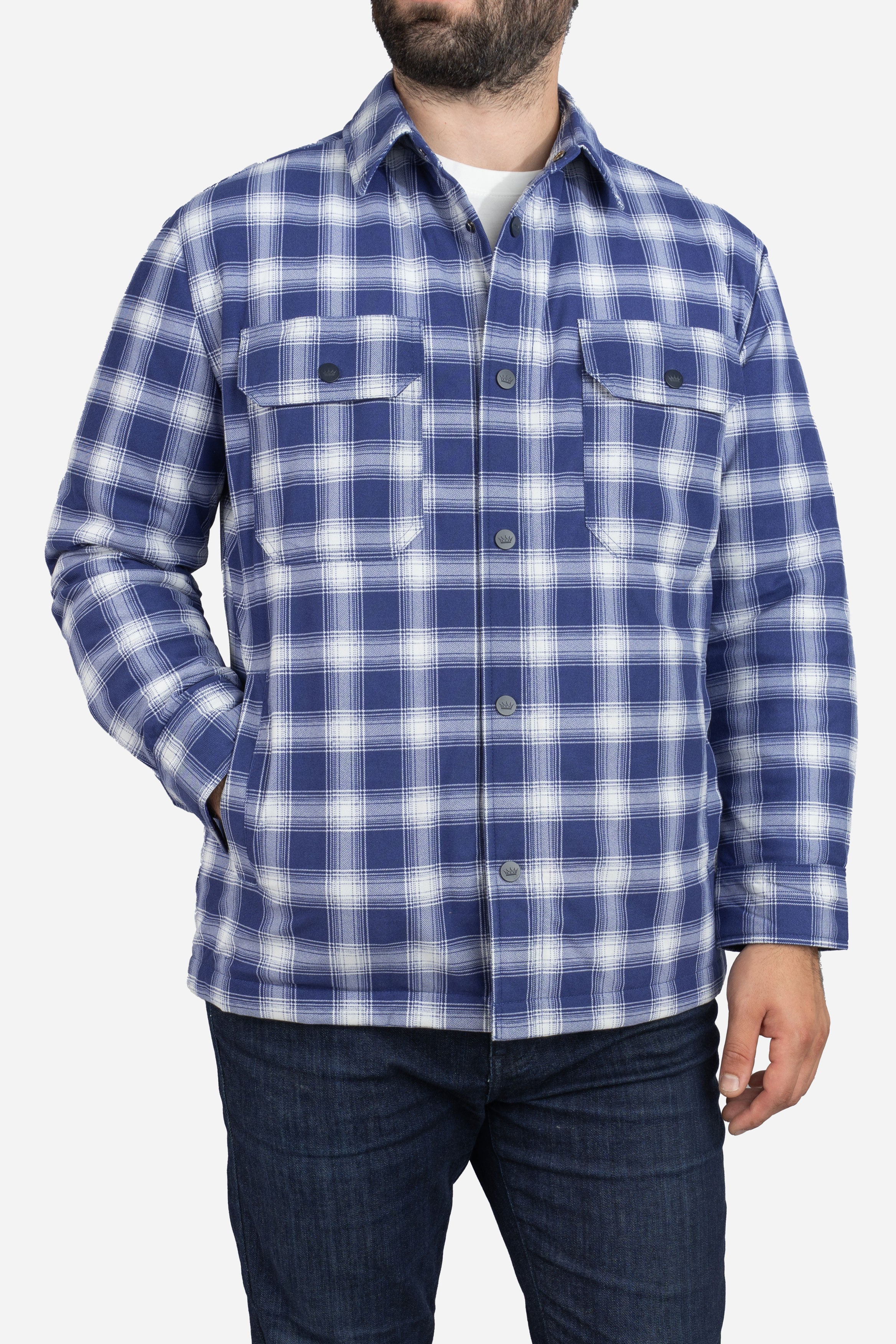 Padded Shacket Blue Plaid