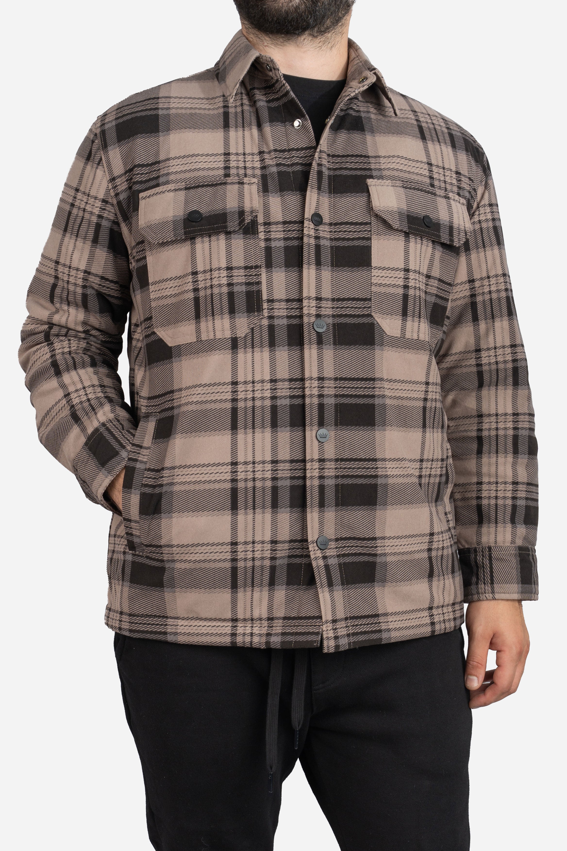Padded Shacket Taupe Plaid