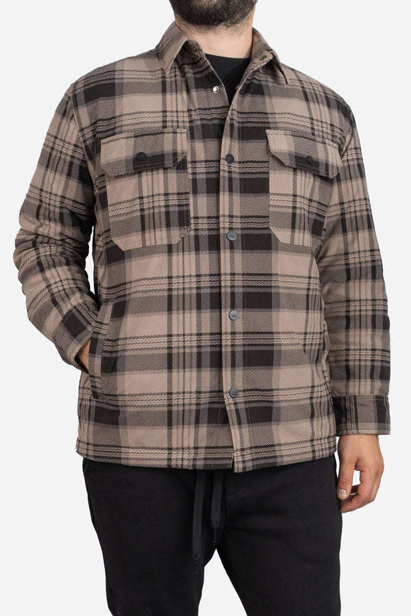 Padded Shacket Taupe Plaid