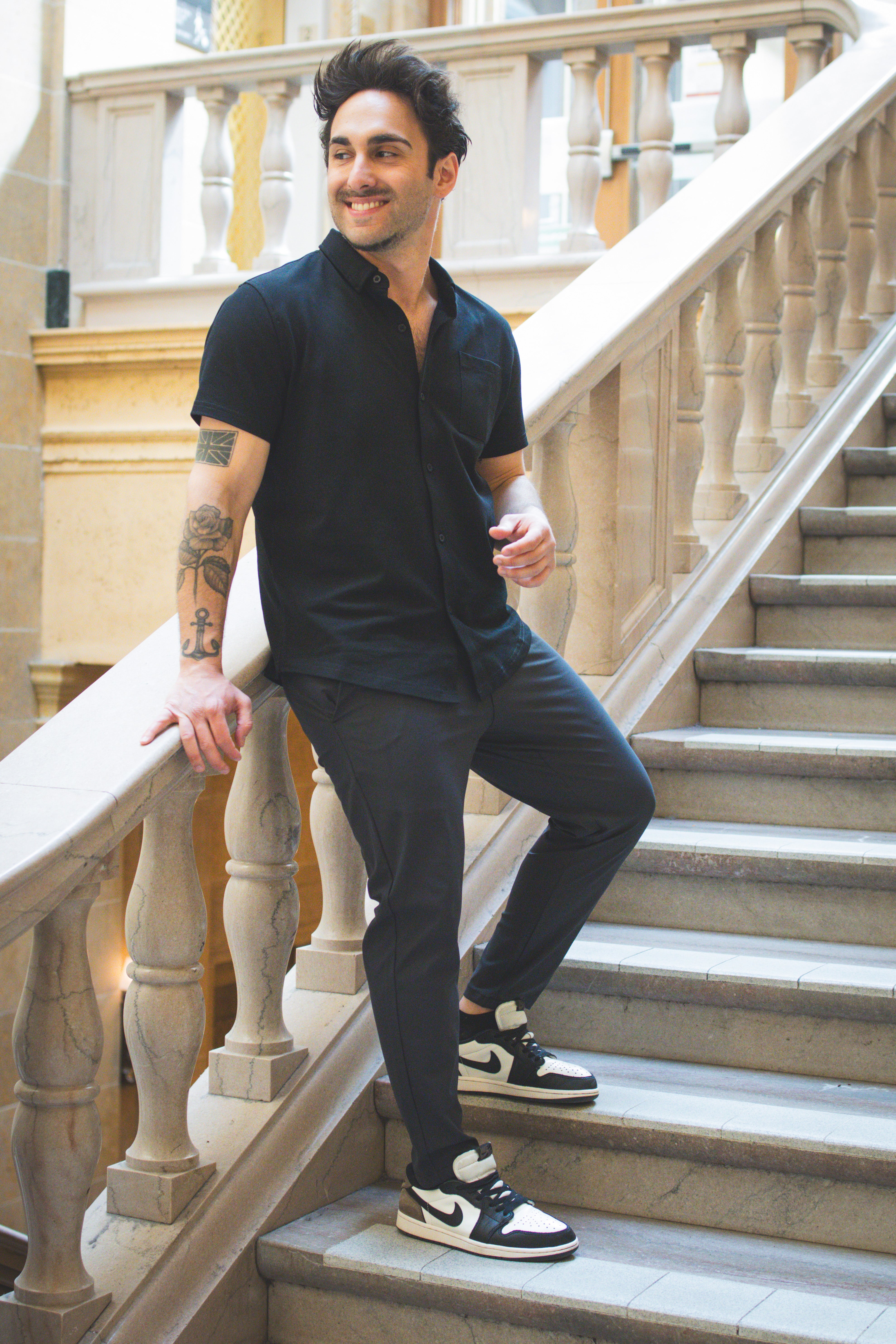 black short sleeve mens dress shirt Quattro Flex Short Sleeve Button Down Black S / Black