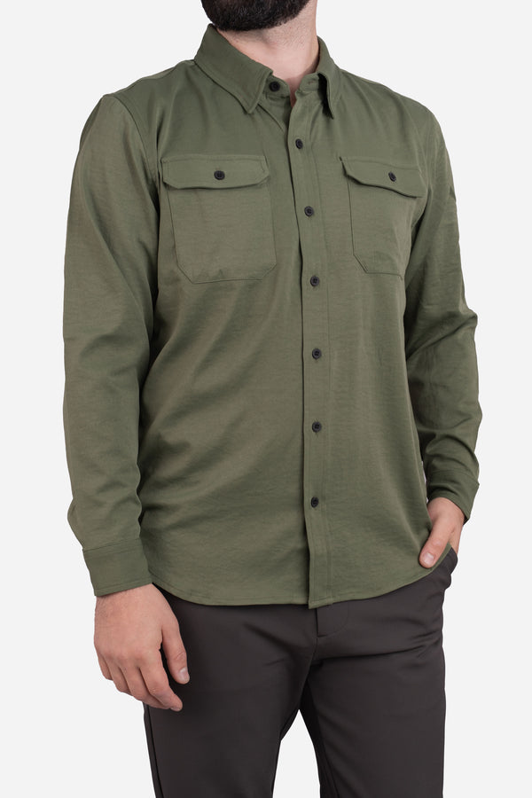 Roam Stonewash Button Down Shirt Army Green
