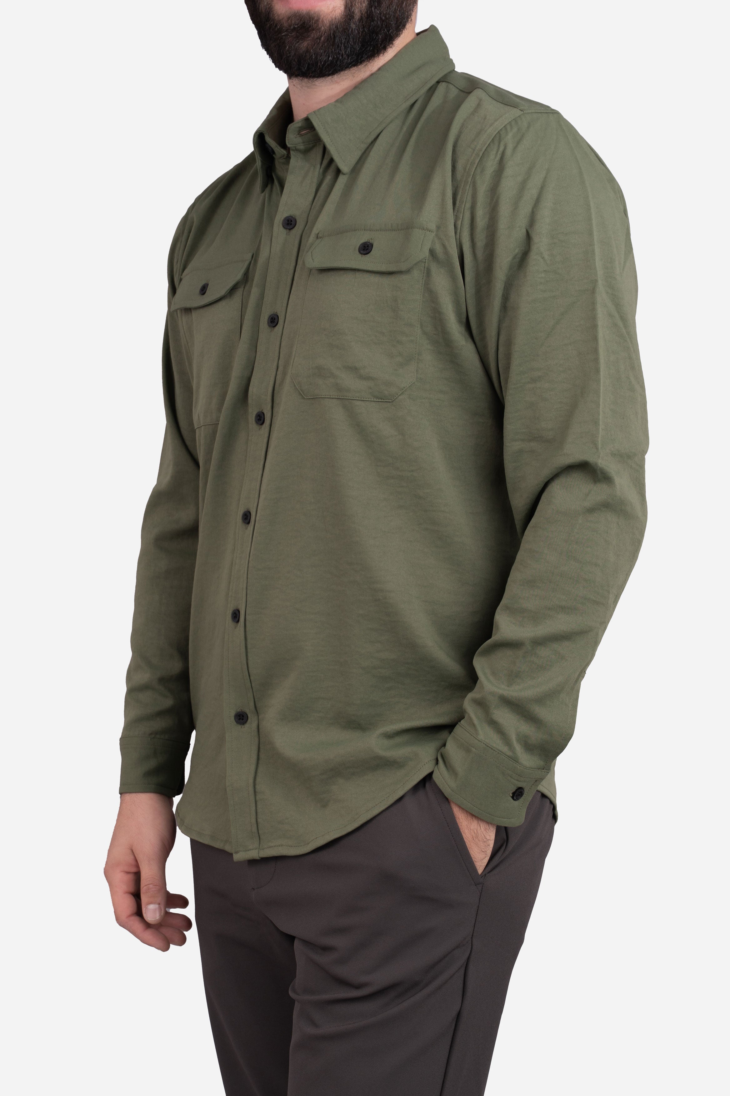 Roam Stonewash Button Down Shirt Army Green