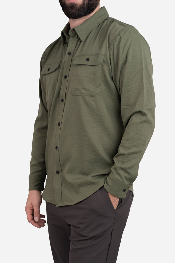 Roam Stonewash Button Down Shirt Army Green