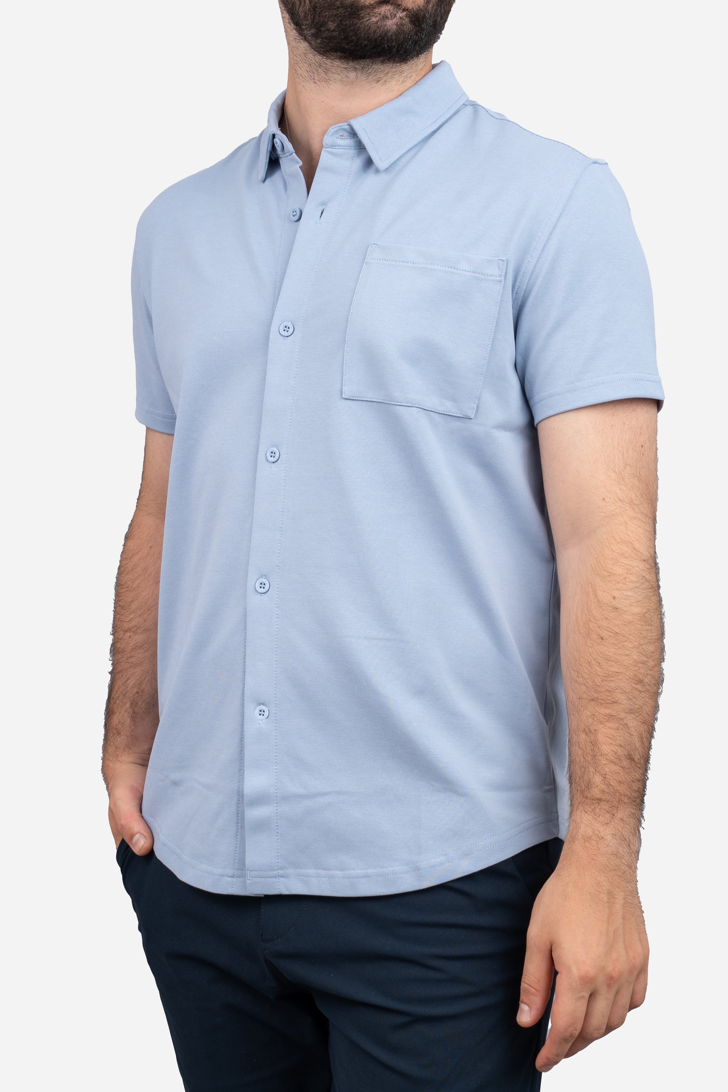 blue dress shirt men short sleeve Hisdern Men's Royal Blue Short Sleeve Business Casual Shirt with Splicing XL