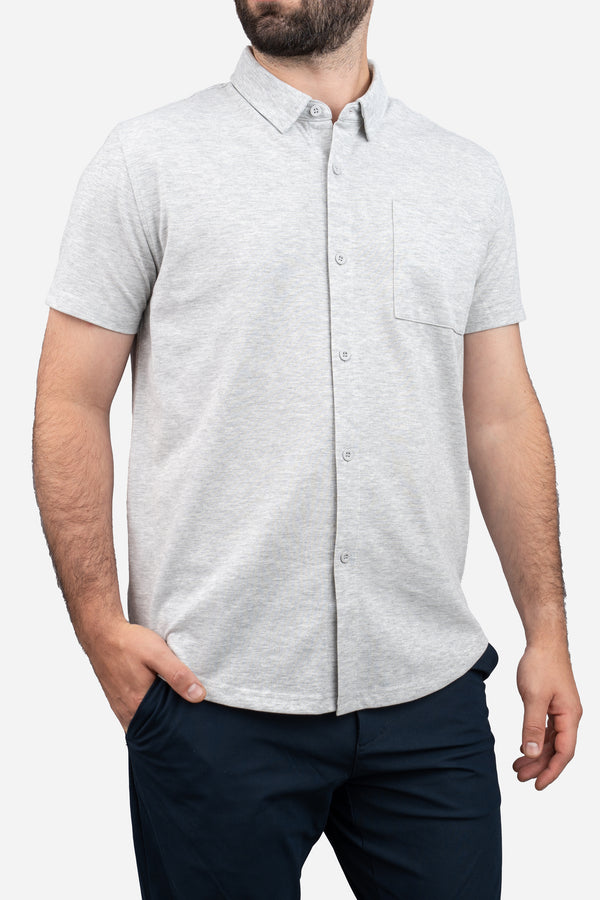 Performance Pique Short Sleeve Button Down Shirt Heather Gray