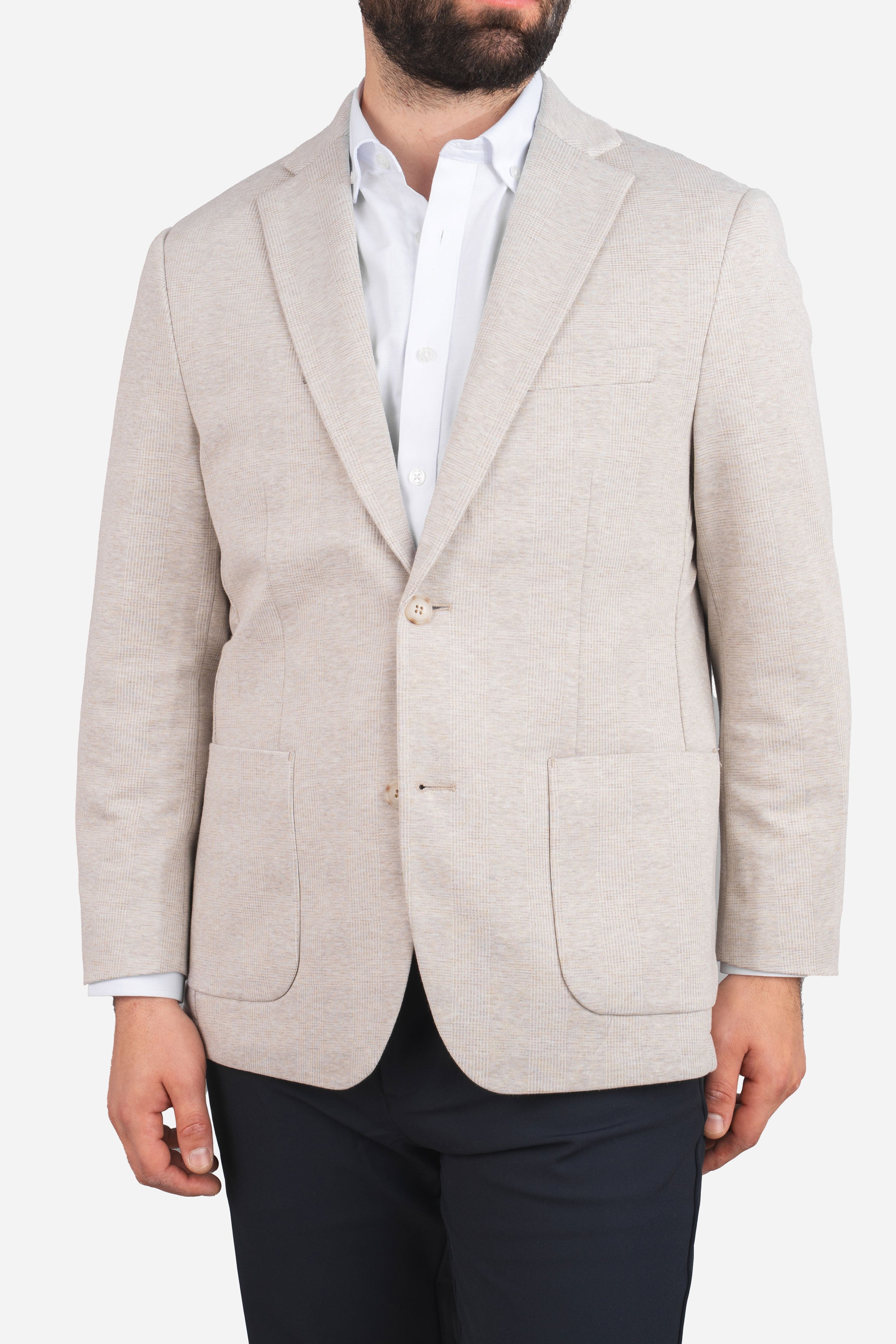 Stretch Blazer Beige Plaid