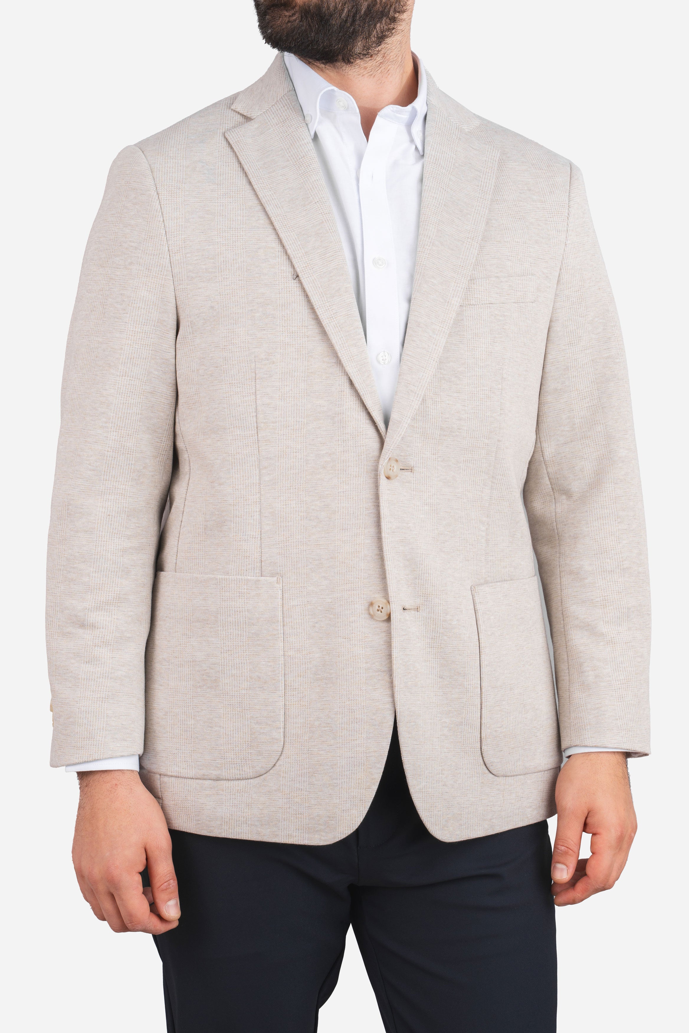 Stretch Blazer Beige Plaid