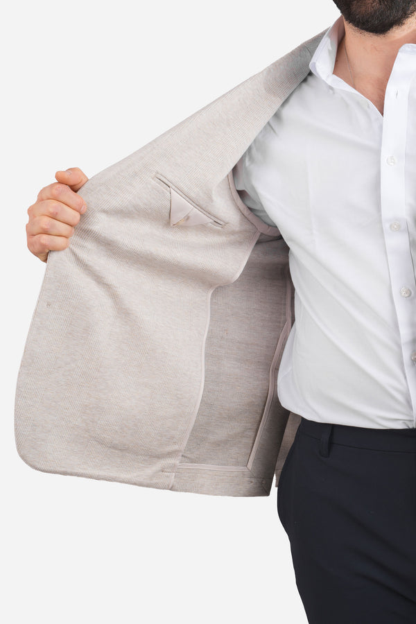 Stretch Blazer Beige Plaid