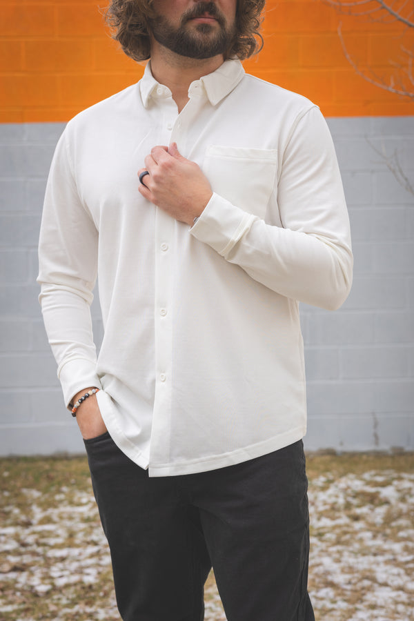 Performance Pique Button Down Shirt White