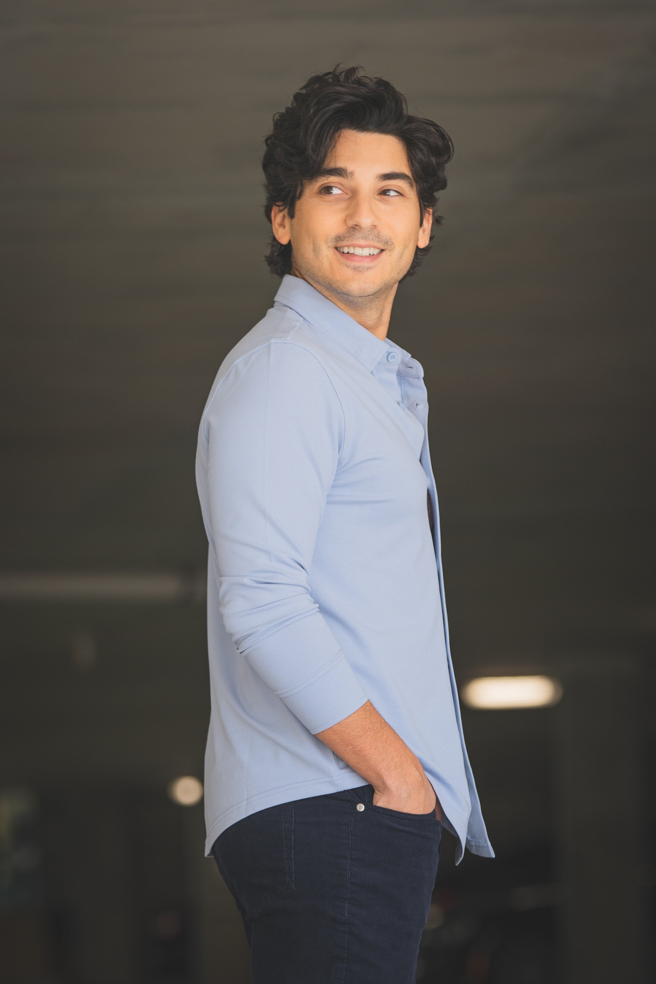 Performance Pique Button Down Shirt Light Blue