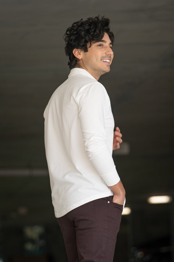 Performance Pique Button Down Shirt White