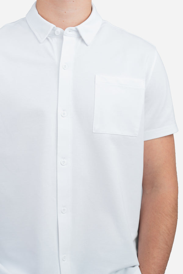 Pique Short Sleeve Button Down Shirt | White