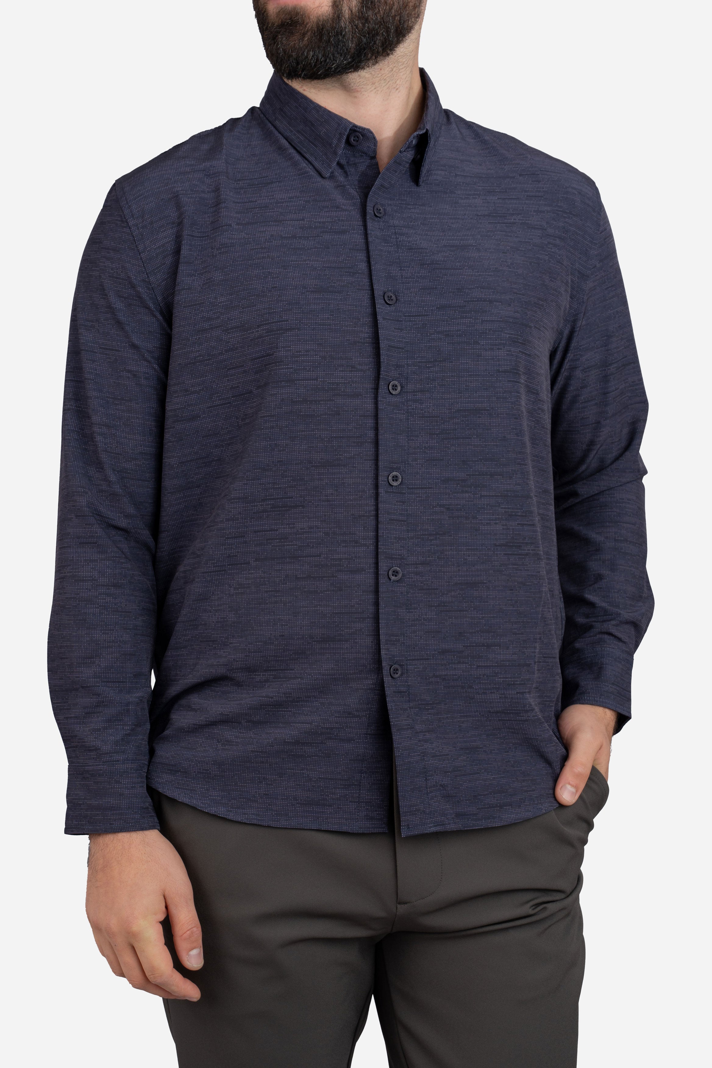 Warp Stretch Button Down Shirt Navy Camo