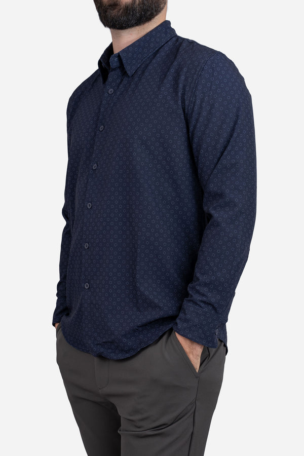 Warp Stretch Button Down Shirt Navy Floral