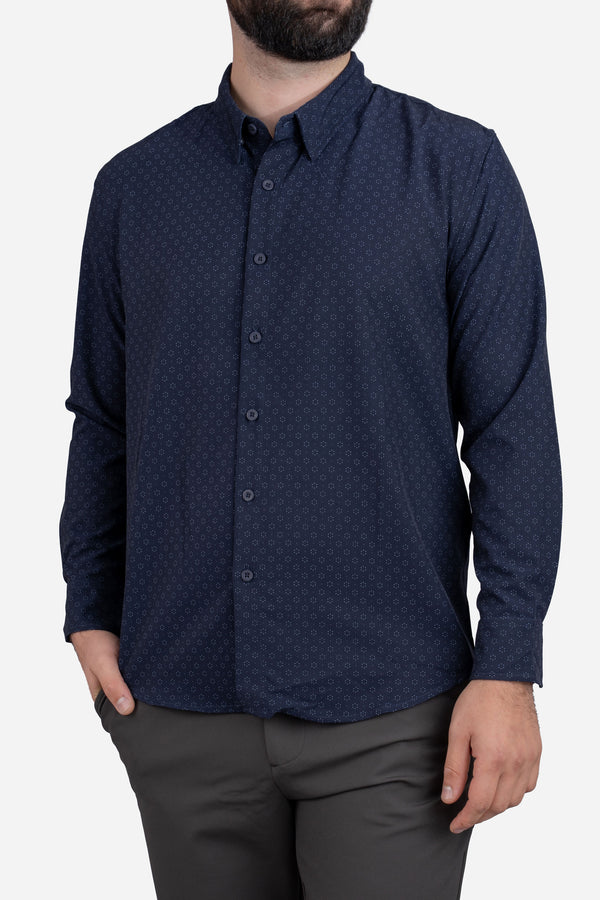 Warp Stretch Button Down Shirt Navy Floral