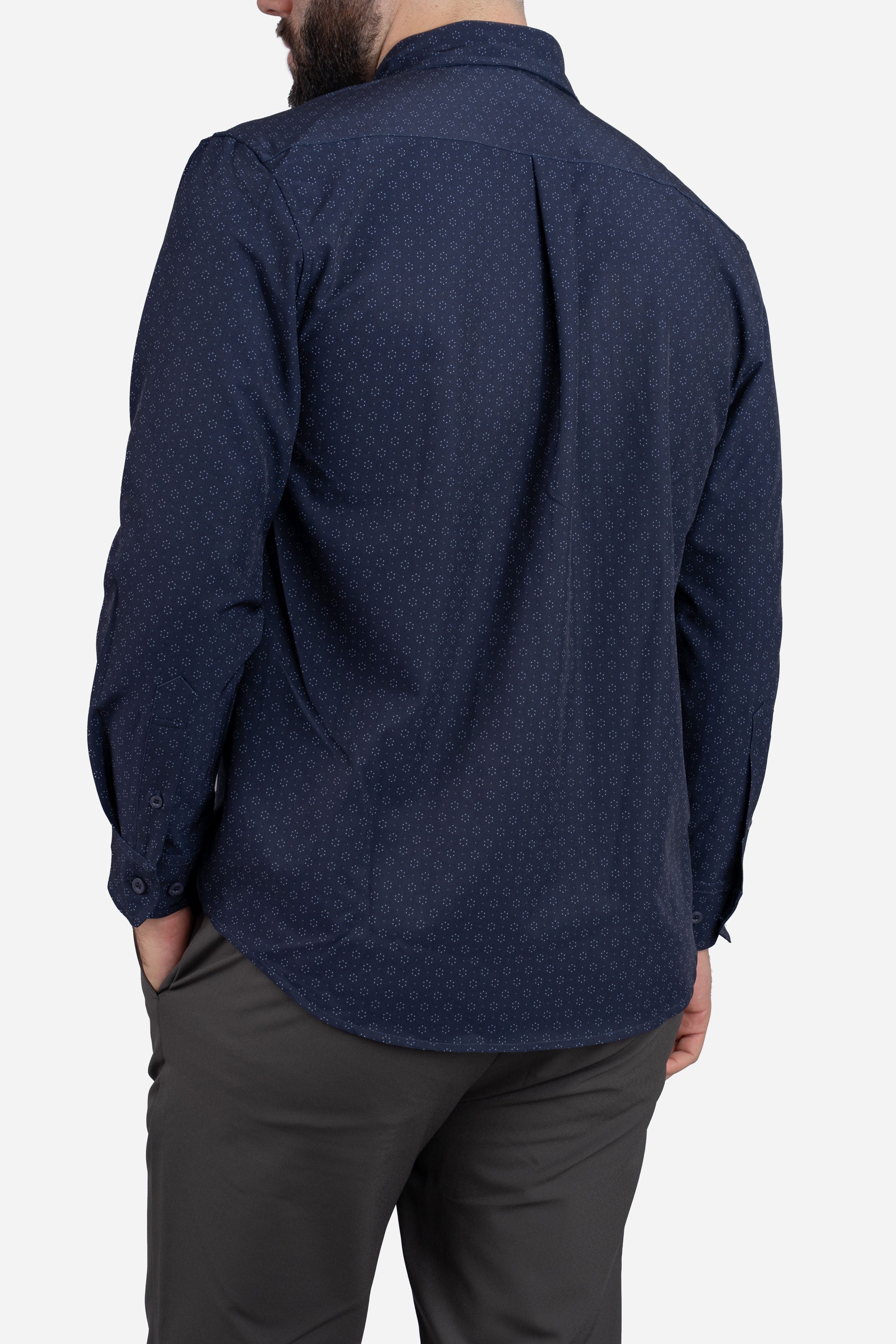 Warp Stretch Button Down Shirt Navy Floral