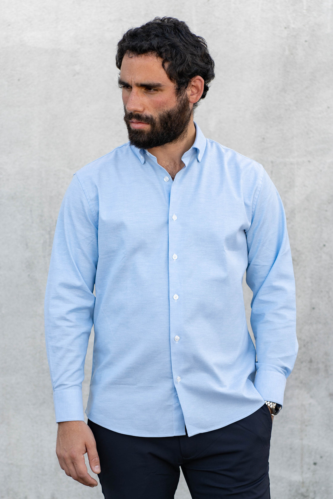 Light Blue Relaxed Fit Button Down Cotton Shirt